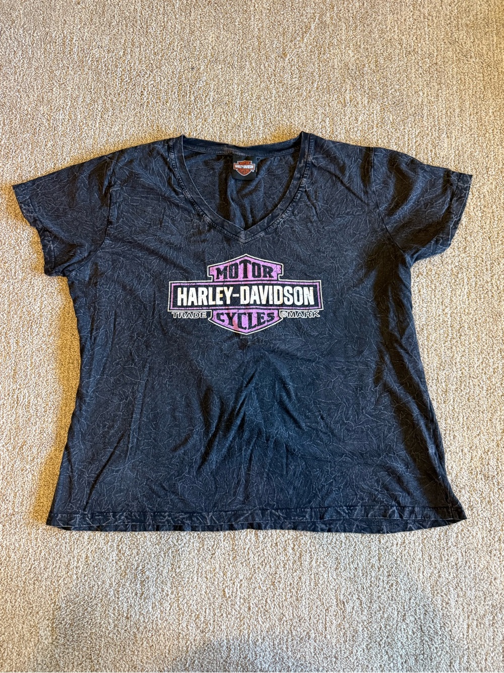 Harley-Davidson Black V-Neck Tee with Lavender Logo